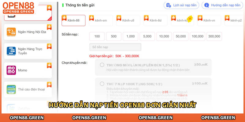 Hướng dẫn nạp tiền Open88 đơn giản nhất